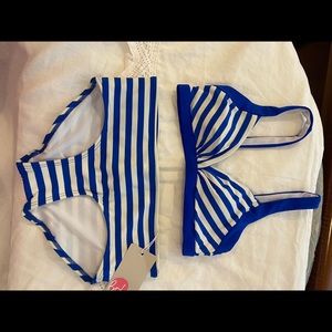 Boden blue white striped bikini size 2 (bottom) & 4 (top) new!